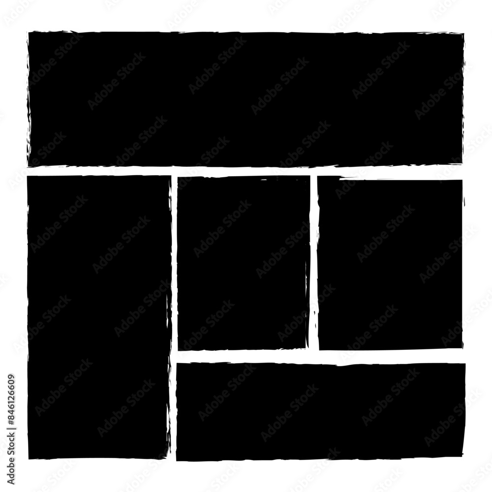 Poster grunge rectangles vector. black rough edges. abstract brush stroke shapes. artistic frame design.