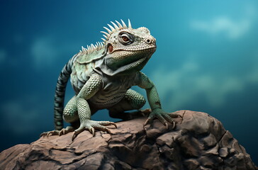 Fototapeta premium a little baby dinosaur in the natural terrain. Generative AI
