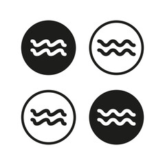 Aquatic waves icon set in circles. Black and white water symbols. Fluid motion representation. Vector illustration. EPS 10.