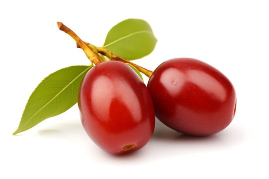Jujube with leaf fruit isolated on white background