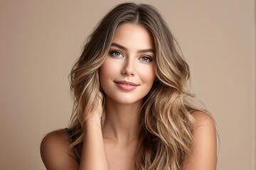 Naklejka premium Portrait of a Beautiful Young Woman with Pristine Skin, Highlighting Face Care, Cosmetology, and Spa