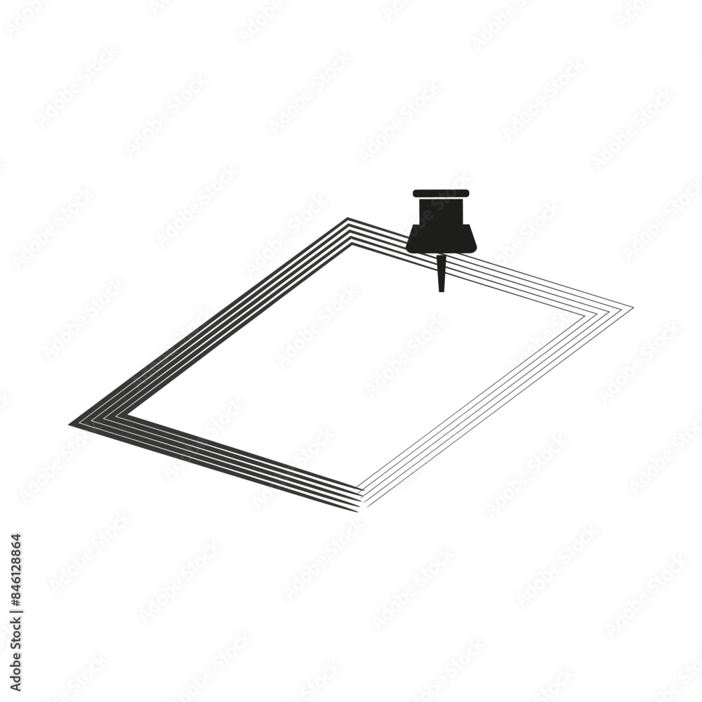 Poster paper and pushpin icon. layered sheets. black and white vector. simple design.