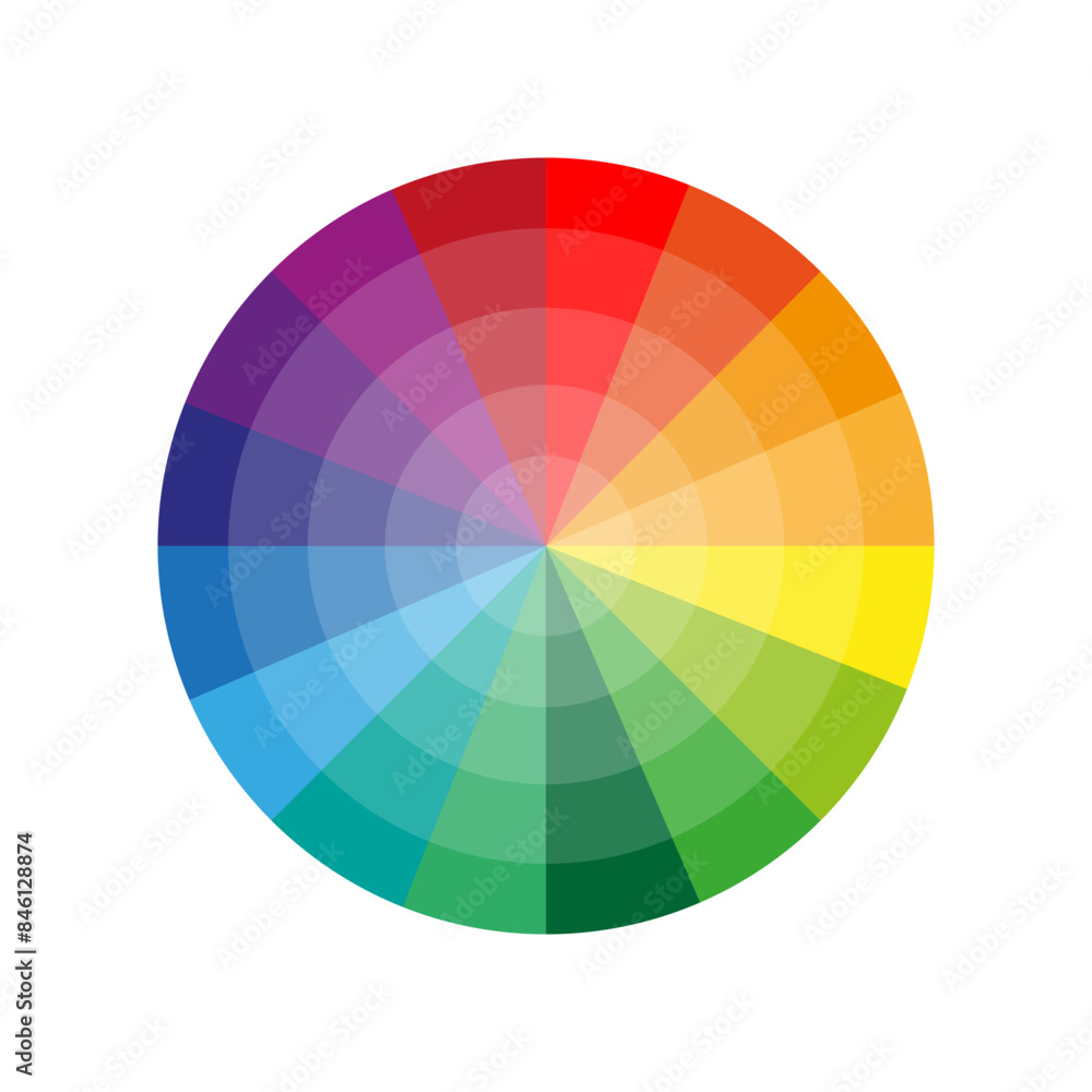 Poster color wheel chart. multicolored gradient hues. circular spectrum vector. abstract geometric design.