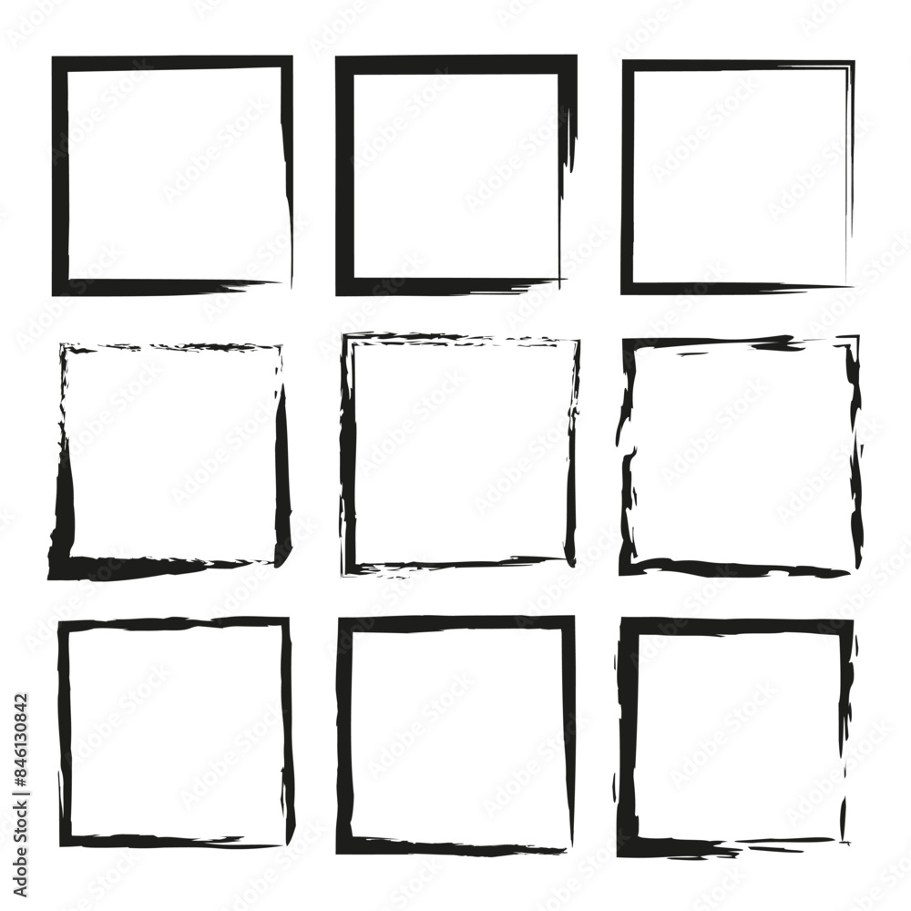 Poster grunge square frames. black brush strokes. abstract border vector. rough edge design.