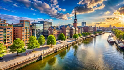Obraz premium A Beautiful Cityscape Of Hamburg, Germany With The Alster River Flowing Through The City Center.