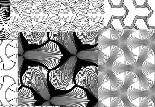Seamless Pattern Collection with Simple Black and White Geometric Shapes
