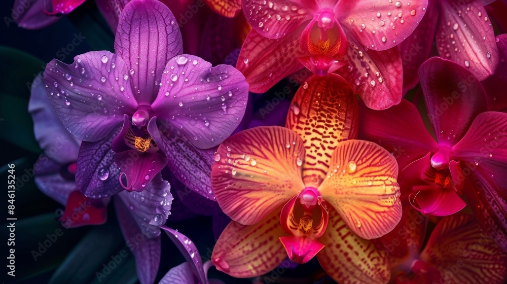 Poster a showcase of vibrant and lively orchids each one bursting with its own unique and vivid color palet