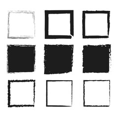 Grunge square icons. Hand drawn vector. Abstract black shapes. Rough border design.