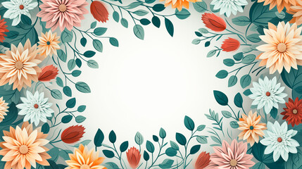 A design background with a circle of elegant flowers and leaves and a blank center