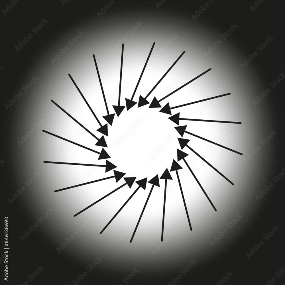 Poster circular arrow pattern. abstract vector design. black and white gradient. geometric graphic element.