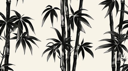 Obraz premium Intricately detailed hand-drawn bamboo shoots, in black and white and a flat design.