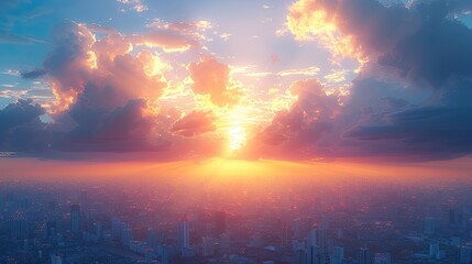 Naklejka premium Skyscraper day concept: Abstract skyline sunset background. Bangkok city, Thailand Asia 