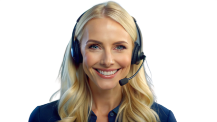 call center attendant, blonde woman, isolated transparent background, AI