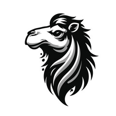 mascot logo of a camel in black and white silhouette