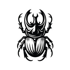 mascot logo of a beetle in black and white silhouette