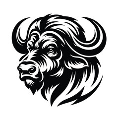 mascot logo of a buffalo in black and white silhouette