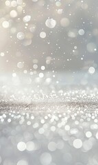 White shiny glitter background. White bokeh of lights
