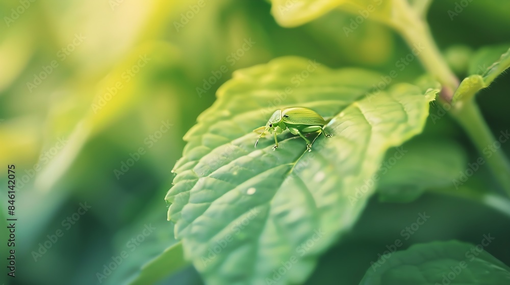Poster common green shieldbug young one not yet fully grown note the camouflage colours make it hard to see