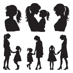 Silhouette of mother and daughter. Vector isolated illustration