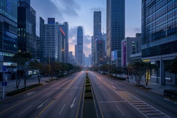 Fototapeta premium Wide empty street in modern business district