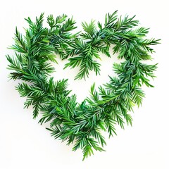 Christmas love green fir formed heart shape watercolor illustration isolated on white background, for Christmas card, poster, banner, frame, gift.	