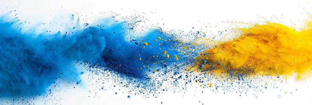 colorful blue yellow vbs blue swedish scandinavian Ukraine flag color holi paint powder explosion isolated background.