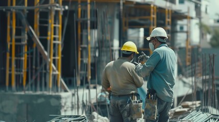 Fototapeta premium Group of male and female engineer construction working together at construction site Foreman construction working at construction site : Generative AI