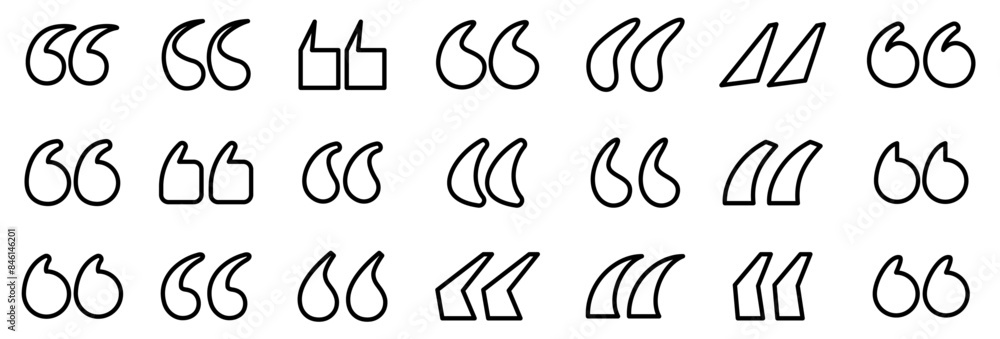 Poster a diverse collection of black outline quotation marks in different styles