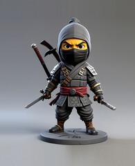 Fototapeta premium 3D animated Cute Cartoon the soldier Ninja Assassin 3D Rendered on Gray Background.