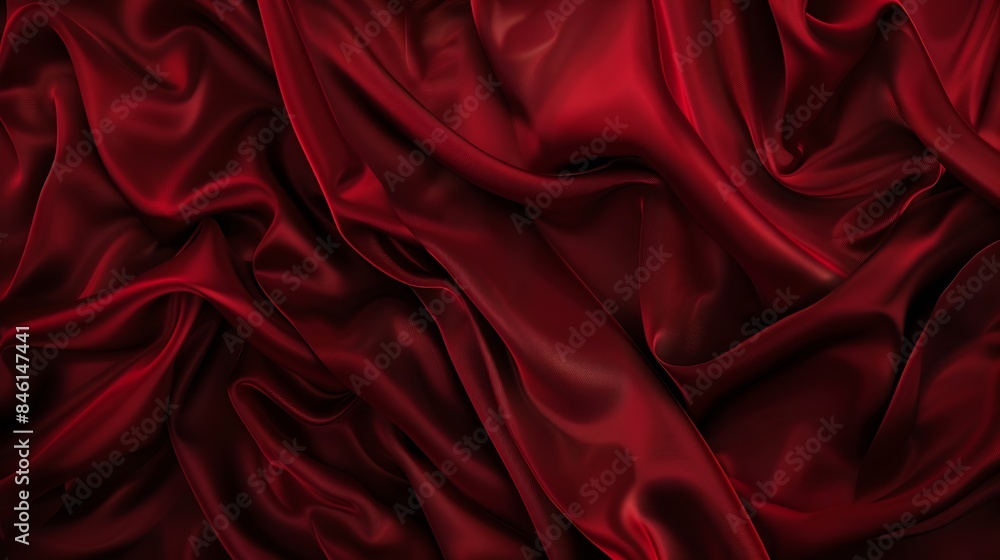 Wall mural Dark red silk fabric Delicate crimson tissue texture rich ruby rose dress textile Luxurious pleated wine chiffon clothing burgundy 3d abstract waves vampire carmine background : Generative AI