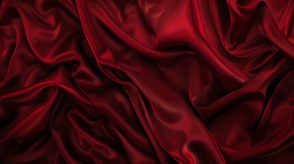 Obraz premium Dark red silk fabric Delicate crimson tissue texture rich ruby rose dress textile Luxurious pleated wine chiffon clothing burgundy 3d abstract waves vampire carmine background : Generative AI