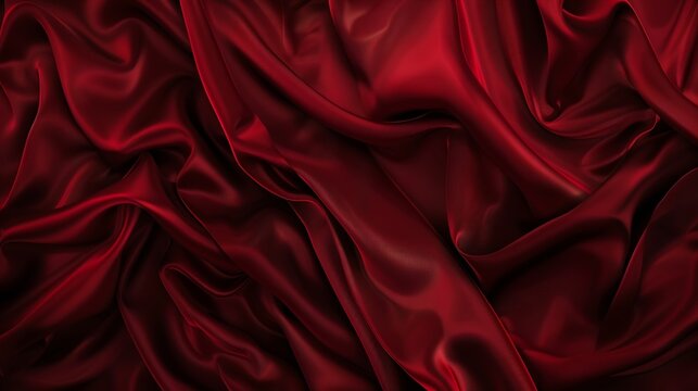 Dark red silk fabric Delicate crimson tissue texture rich ruby rose dress textile Luxurious pleated wine chiffon clothing burgundy 3d abstract waves vampire carmine background : Generative AI