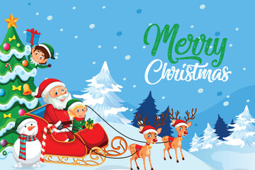 Christmas card with Santa Claus, Merry Christmas Santa Claus Banner Editable vector file

