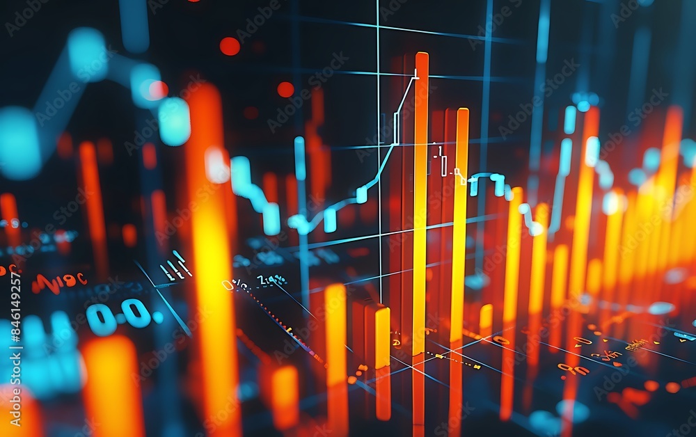 Poster numerical graphs rise and bar graphs on stock