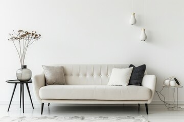 Minimalist living room with beige sofa and modern decor