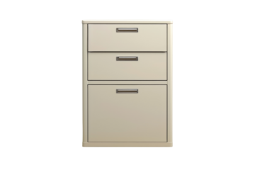 White metal filing cabinet with three drawers