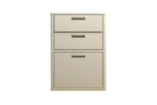 White metal filing cabinet with three drawers