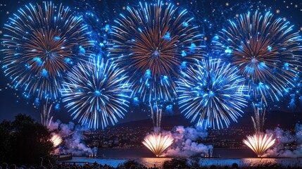 The firework display celebrating the 50th Anniversary of Swansea, Wales, UK, becoming a city,  