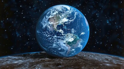 The image of Earth with a starry sky behind it emphasizes how alone our planet is in the vastness of space. 