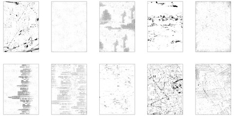 Set of grunge distressed texture background. Collection of 10 grunge texture image. Vector set of grunge overlay textures.