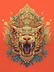Obraz premium Barong Bali Mask Illustration Head Symmetrical