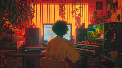 Obraz premium Lo-Fi music picture The background that goes well with the lo-fi music genre Generative AI