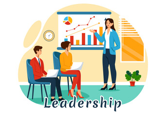 Business Leadership Vector Illustration with A Businessman Leader Helping the Team Develop Themselves to Achieve Success in a Flat Cartoon Background