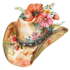 Cowboy Hat with Floral Decoration and Leather Band