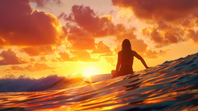 Amazing Rear view of woman standing at beach during sunset