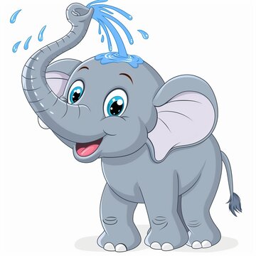 A happy cartoon elephant spraying water from its trunk 