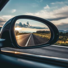 Endless Journey: Highway Reflection in Car Side Mirror