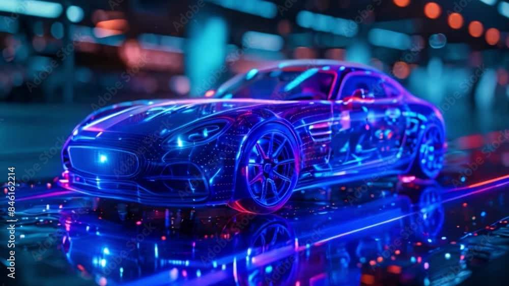 Aufkleber a futuristic car model is displayed as a holographic image, showcasing its design and features. the 