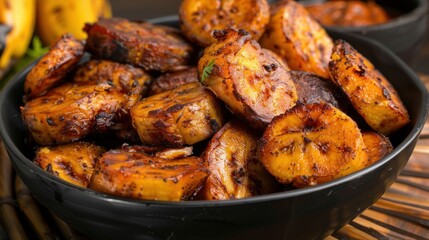 Ripe fried African plantain - local staple food served as meals with sauce or as a side dish in Nigeria, West Africa and other African countries