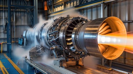 Obraz premium high-tech jet engine during a performance test, showcasing advanced engineering